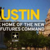 Photo: Slogan August is the home of new army futures command and photo of a place in the city of Austin